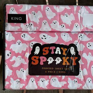 6-pc SPOOKY Pink Ghost Halloween King Size Sheet Set - Halloween (2 extra pc's)